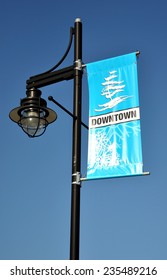 Steel Light Post In Downtown