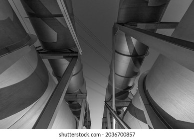 Steel Long Pipe In Crude Oil Factory. Industrial Background