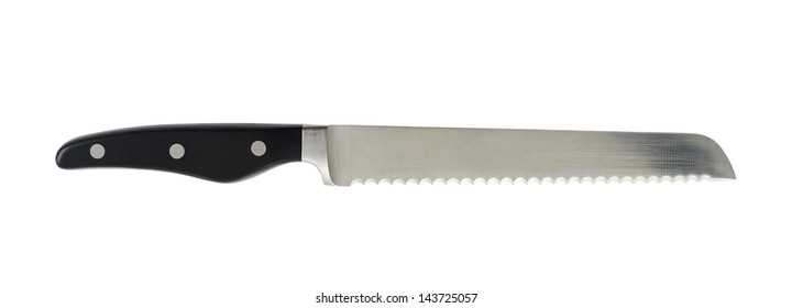 Steel Metal Bread Kitchen Knife Isolated Over The White Background