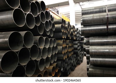 Steel Metal Pipe Stack Inside Factory