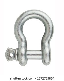 Steel Metal Rigging Shackle Isolated On White Background. Professional Rigging Gear.