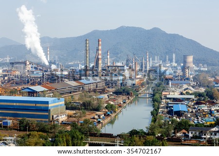 Steel mills Smoke and powder dust pollution in large industrial District