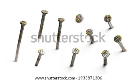 Steel nails collection on white background. Set