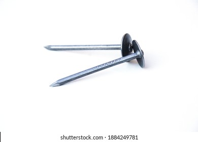 Steel Nails For Zinc Roof Isolated On White Background.