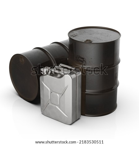 Steel Oil Barrel isolated and Fuel Can Jerrycan Tank for Transporting and Storing Petrol on White Background, Petroleum Chemical Drum for Fuel, Oil Industry, Power, Crude Oil Concept, Petrol Sign
