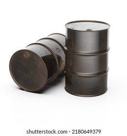 Steel Oil Barrel isolated on White Background, Petroleum Chemical Drum for Fuel, Oil Industry, Power, Crude Oil Concept, Petrol Sign