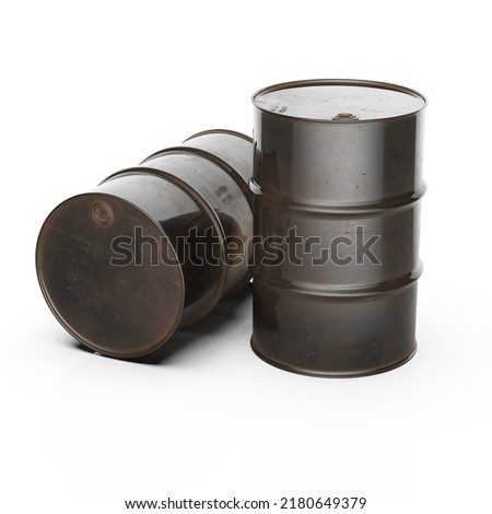 Steel Oil Barrel isolated on White Background, Petroleum Chemical Drum for Fuel, Oil Industry, Power, Crude Oil Concept, Petrol Sign