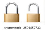 Steel padlock open and closed. Photography with clipping path in high resolution.