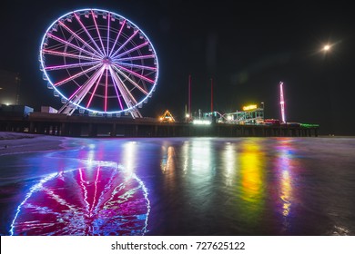 steel pier with reflection at night,Atlantic city,new jersey,usa.