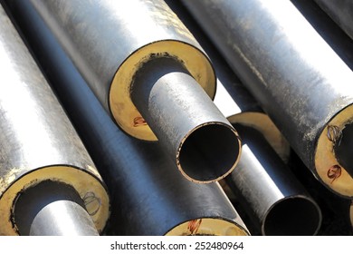 Steel Pipe With Heat Insulation On Construction Site