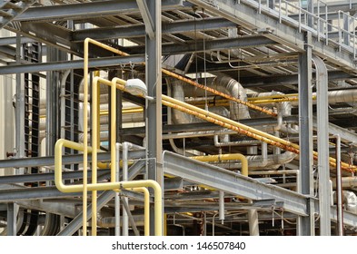 Steel And Pipe Work Of A Smoke Pollution Scrubber That Is Being Dismantled After The Plant Shut Down