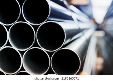 Steel pipes group for industry  material Product of engineering  construction Factory equipment iron tubes metal warehouse industrial  - Shutterstock ID 2193163071