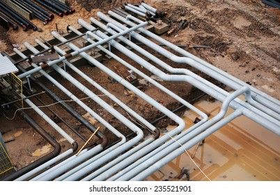 steel pipes on a newly built industrial enterprises