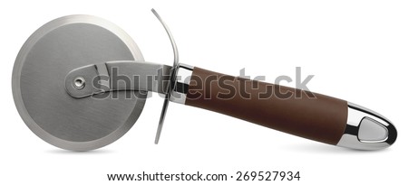 steel pizza cutter with brown handle Isolated on white background
