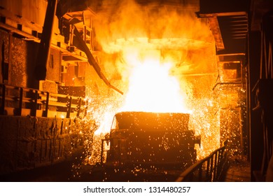 steel production in electric furnaces. - Shutterstock ID 1314480257