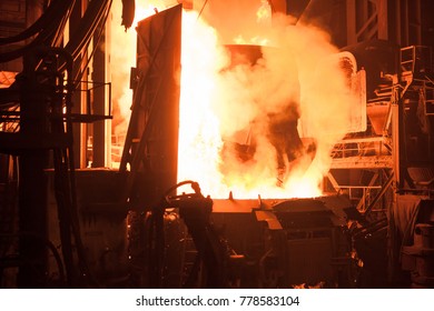steel production in a steelmaking furnace - Shutterstock ID 778583104