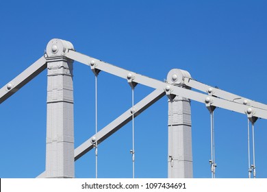 Steel pylons of the bridge with beams of rigidity