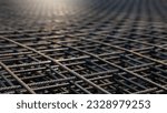 Steel Rebars for reinforced concrete. steel wire mesh for concrete slab reinforcement of construction. Background and banner