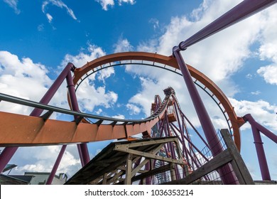 Steel Roller Coaster Orange Wide With Sky