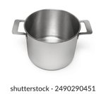 steel saucepan empty top view isolated on white background