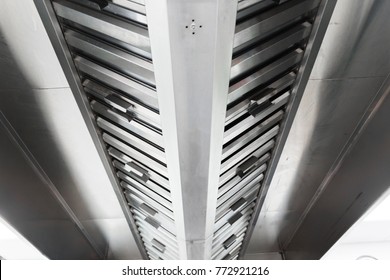 Steel Shiny Clean Cooker Hood In A Restaurant