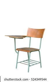 Steel single Lecture chair with wood seat table squab with clipping path. education concept.