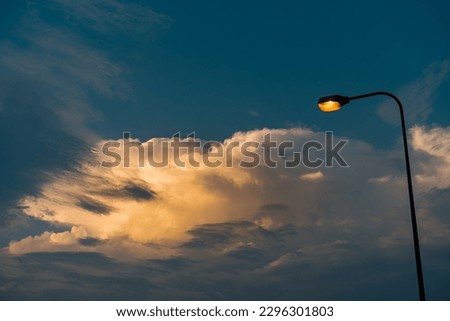Steel street light poles for outdoor with twilight sky background, Street lamp poles background