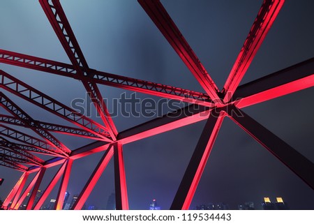 Steel structure bridge close-up night scene