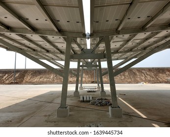 The Steel Structure Of Solar Carport Installation.