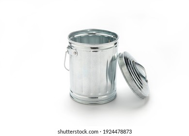 Steel trash can isolate on white background. Object.