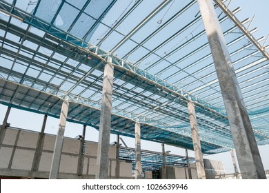 Steel Truss And Purlin Metal Roof Work Under Construction Site