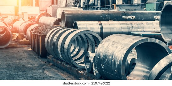 Steel Tubes And Aluminum Stainless Pipes In Metal Factory, Banner Image