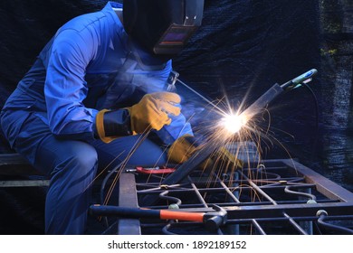 Steel welder work at factory