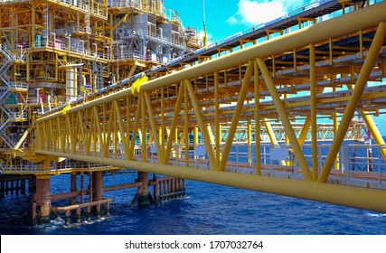 Steel Yellow Bridge To Production Platform Oil And Gas Industry