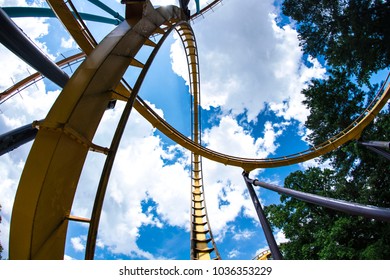 Steel Yellow Roller Coaster Loop POV