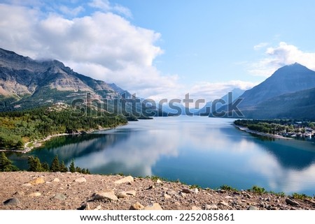 A steep climb up the Bear's Hump trail leads to awesome views of a calm and peaceful Waterton Lake.  Alberta, Canada