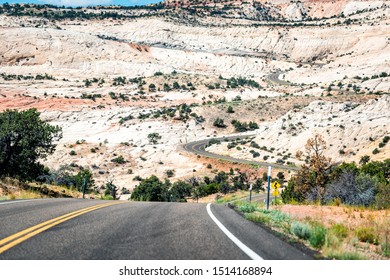 Steep Dramatic Hill Closeup On Highway 12 Scenic Road Byway In Calf Creek Recreational Area And Grand Staircase Escalante National Monument In Utah