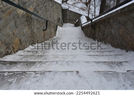 Steep Icy Outdoor Staircase, Winter in Minnesota