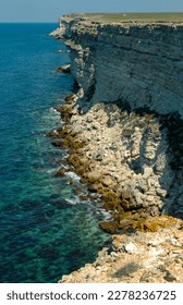 Steep karst limestone shores and rocks in the Dzhangul tract, western Crimea, Tarkhankut - Shutterstock ID 2278236725