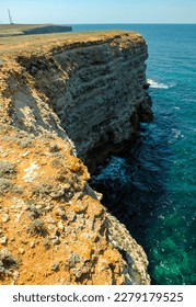 Steep karst limestone shores and rocks in the Dzhangul tract, western Crimea, Tarkhankut - Shutterstock ID 2279179525