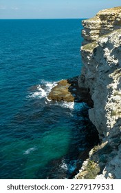 Steep karst limestone shores and rocks in the Dzhangul tract, western Crimea, Tarkhankut - Shutterstock ID 2279179531