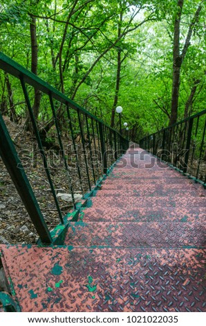 Similar – Image, Stock Photo Steep wooden staircase