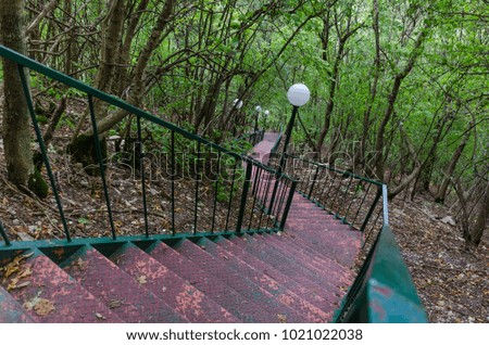 Similar – Image, Stock Photo Steep wooden staircase