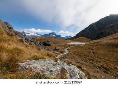 Steep mountain path to Harris Saddle at Routeburn Track Great Walk, Southern Alps - Shutterstock ID 2122133894