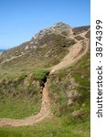 Steep path to the summit above Chapel Porth, Cornwall, UK.