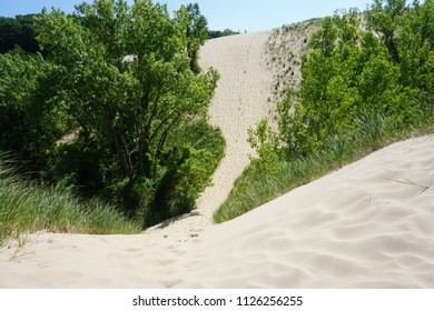 A Steep Sand Dune As Seen From A Bluff Overlooking It At Warren Dunes State Park, MI.