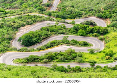 Steep Switchback Highway In Chicamocha Canyon Near Bucaramanga, Colombia