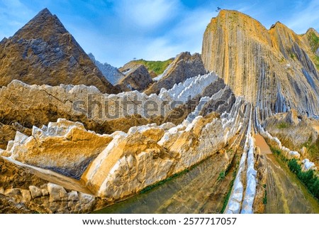 Steeply-tilted Layers of Flysch, Flysch Cliffs, Basque Coast UNESCO Global Geopark, European Geopark Network, Zumaia, Guipúzcoa, Basque Country, Spain, Europe