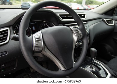 Steering Wheel In The Car. Car Steering Column