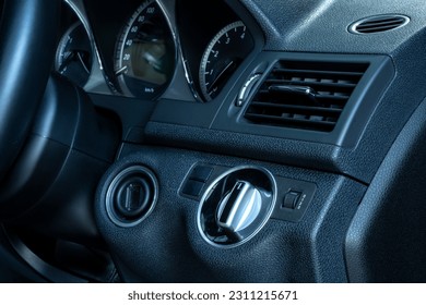 Steering wheel, dashboard, speedometer display. Modern car interior - Shutterstock ID 2311215671